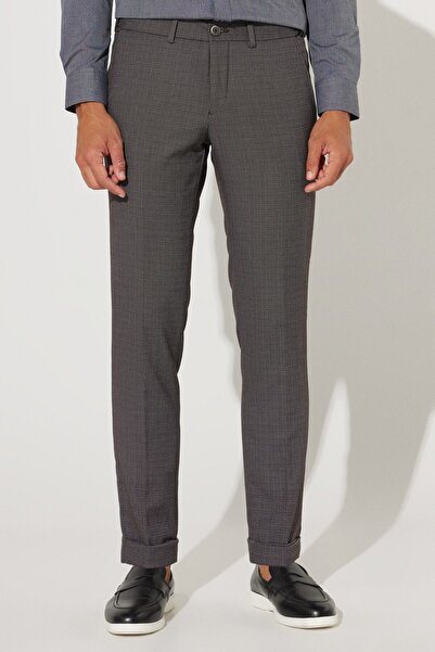 ALTINYILDIZ CLASSICS Ανδρικό παντελόνι σε στενό κόψιμο σε καφέ Slim Fit με ελαστική μέση