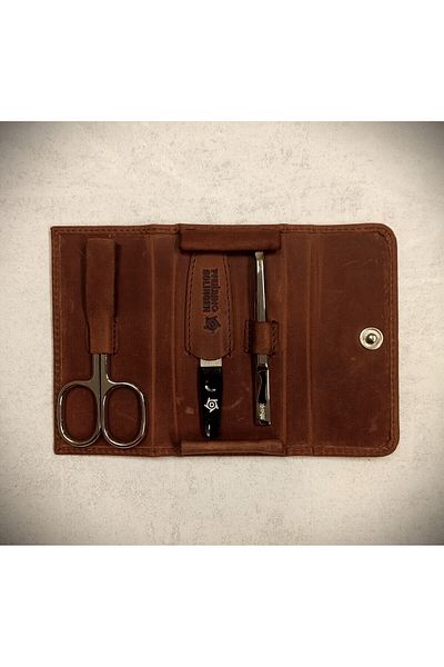 Solingen Pfeeling Manicure Set 3 Pieces with Brown Leather Bag