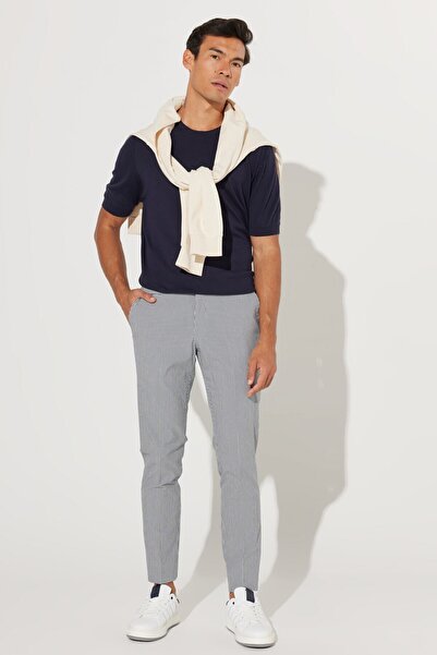 ALTINYILDIZ CLASSICS Ανδρικό παντελόνι Navy Blue Slim Fit Slim Fit Cotton Seersucker με σχέδιο