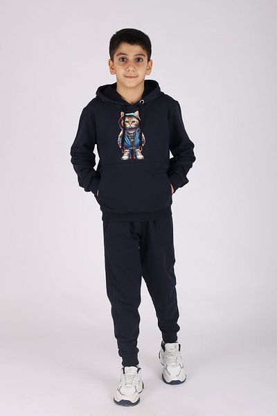 han collection Κορίτσια αγόρια Unisex κάτω μπλούζα με τσέπη καγκουρό με στάμπα γάτας και κουκούλα
