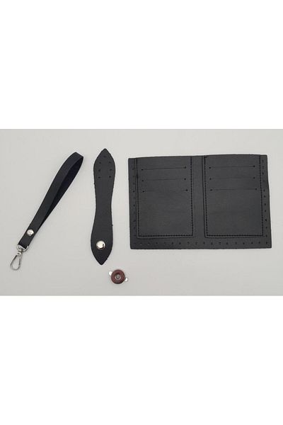 angel çanta aksesuar Angel Bag Accessory Θήκη Κάρτας Πορτοφόλι Δερμάτινο Σετ Μαύρο Χρώμα Ασημί Μεταλλικό