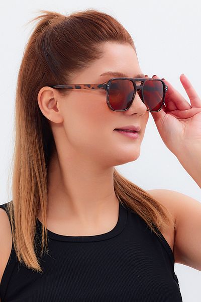 Nilu Moda نظارات شمسية بنمط ليوبارد بجسر مزدوج