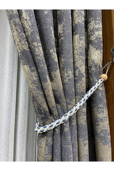 Akcan Navy Blue White Color Gold Thread Short Bracelet