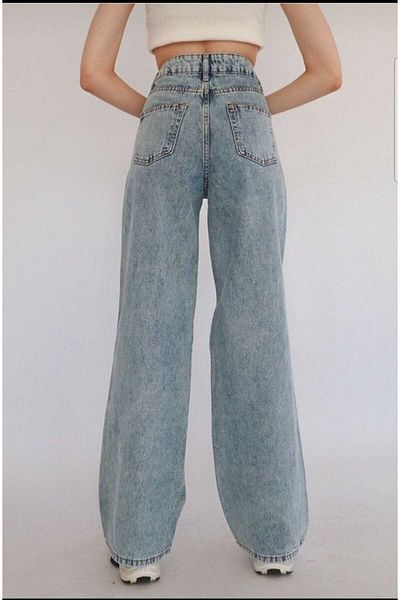 DRC trend Floara Snow Wash Blue Lycra Super High Waist Loose Jeans Palazzo Trousers