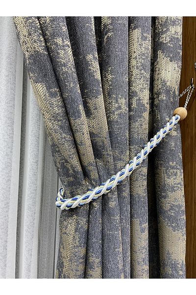 Akcan Navy Blue White Color Gold Thread Short Bracelet