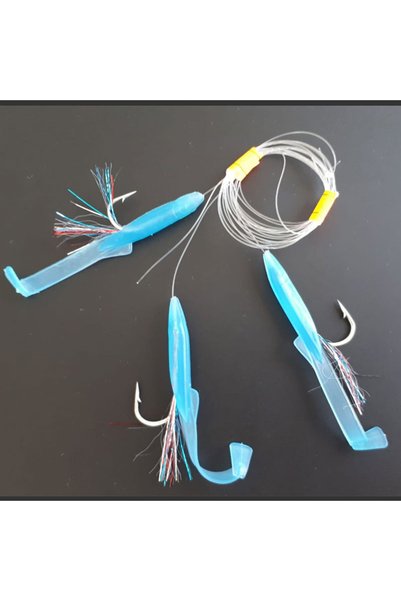 ALDOS Silikon At Çek Takımı (2 ADET) V8 Silikon Balıklı Çapari 6,5 Cm Mavi