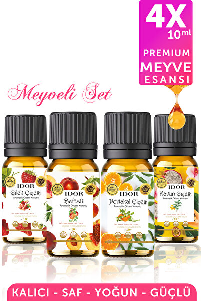 IDOR COSMETICS Meyveli Set 4'lü Esansiyel Uçucu Yağ Seti Buhurdanlık Yağı Dif...