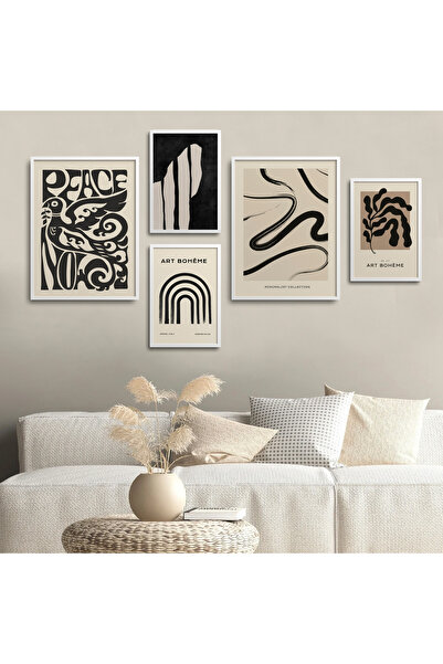 HOMEPACK Çerçeveli Tablo Beşli Set Bohemian Tarzı Poster Tablo Beşli-57