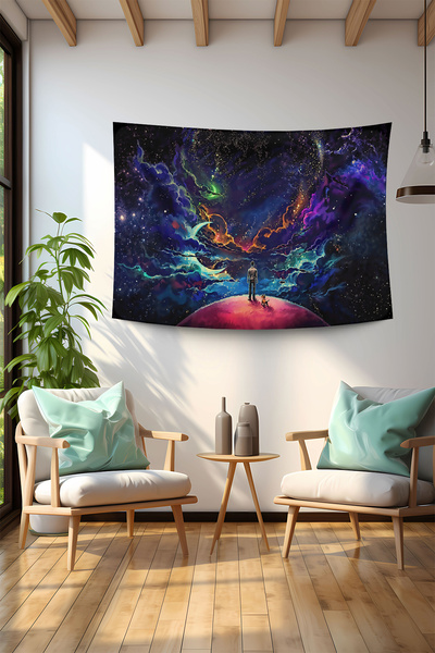 Wall cover tapestry digital print decoration tapestry "Space Alone" - easy hanger application