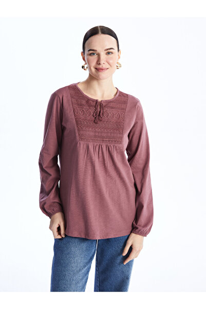 LC Waikiki Bağlamalı Yaka Nakışlı Uzun Kollu Kadın Bluz