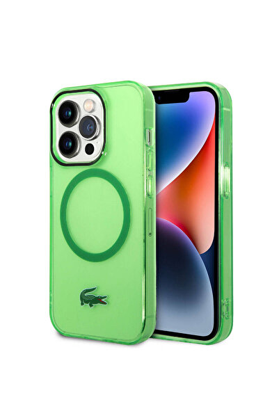 Lacoste iPhone 15 Pro Max Uyumlu Kılıf Lacoste Orj Lisanslı Magsafe Özellikli Transparan Timsah Logo Yeşil