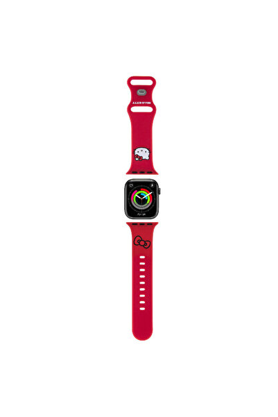 Hello Kitty Apple Watch 41mm Uyumlu Lisanslı Yazı Logolu Fiyonk & Kitty Head Silikon Kordon