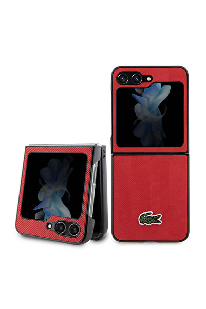 Lacoste Galaxy Z Flip 5 Uyumlu Kılıf Lacoste Lisanslı PU Pike Desenli İkonik ...