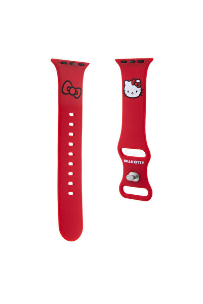 Hello Kitty Apple Watch 41mm Uyumlu Lisanslı Yazı Logolu Fiyonk & Kitty Head Silikon Kordon