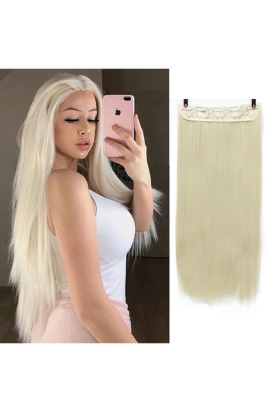 REMY HAİR Platin Düz Yarım Ay Saç – SENTETİK Çıt Çıt – 3 Parça