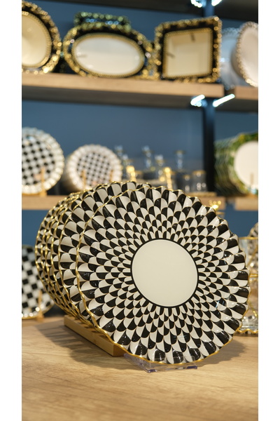 PONCİKPAZAR Black Camo Serving Plate Set for 6 People