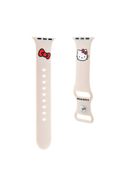 Hello Kitty Apple Watch 41mm Uyumlu Lisanslı Yazı Logolu Fiyonk & Kitty Head Silikon Kordon