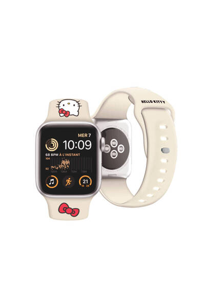 Hello Kitty Apple Watch 40mm Uyumlu Lisanslı Yazı Logolu Fiyonk & Kitty Head Silikon Kordon