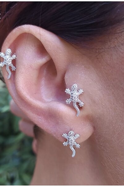 BY DİLEK ÇETİN ACCESSORY Cerrahi Çelik kertenkele figürlü kıkırdak helix trag...