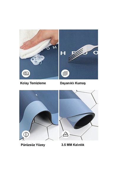 Bima Ticaret Magic Water Absorbent Χαλάκι Μπάνιου Αντιολισθητικό Χαλάκι Υπόλειψης Βάσης Τετράγωνο 3,5 mm 40x60