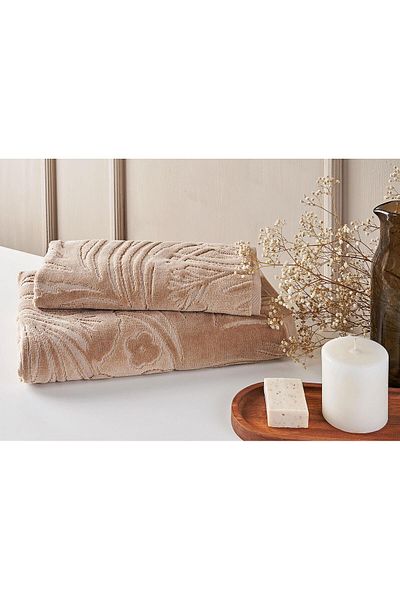 Marie Claire Σετ πετσετών Velvet Jacquard Maya Beige 2 τεμαχίων