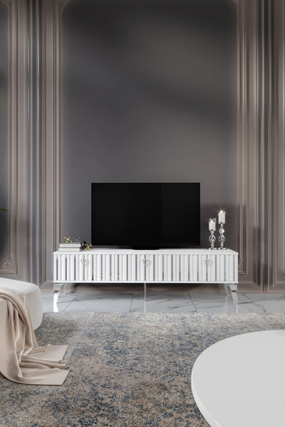 mapahomeliving 150 Cm Dubai Mdf Mebran Kapak Beyaz Gümüş