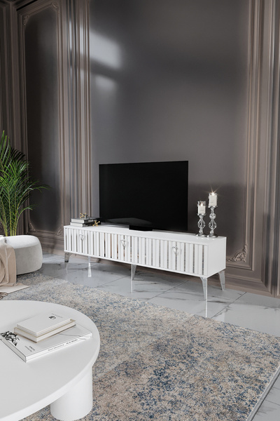 mapahomeliving 180 Cm Dubai Mdf Mebran Kapak Beyaz Gümüş