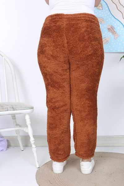 xlargebutik PLUS SIZE CLOTHING WARM COMFORTABLE BROWN PLUSH FLEECE HIGH WAIST FULL FLEXIBLE