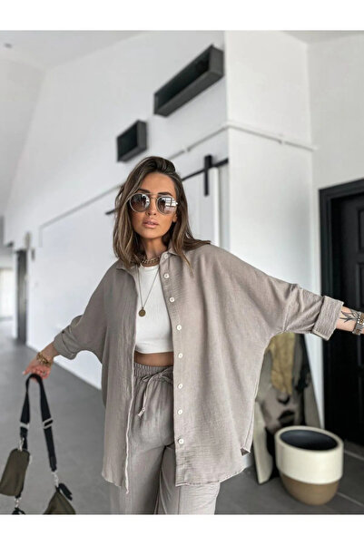 Laluvia Oversize Low Shoulder Linen Shirt