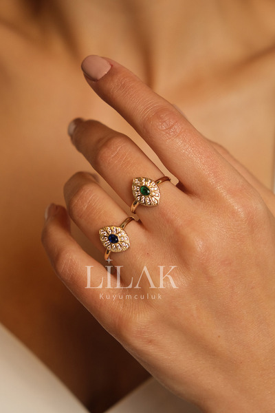 LİLAK KUYUMCULUK 14 Ayar Altın Vintage Taşlı Damla Yüzük