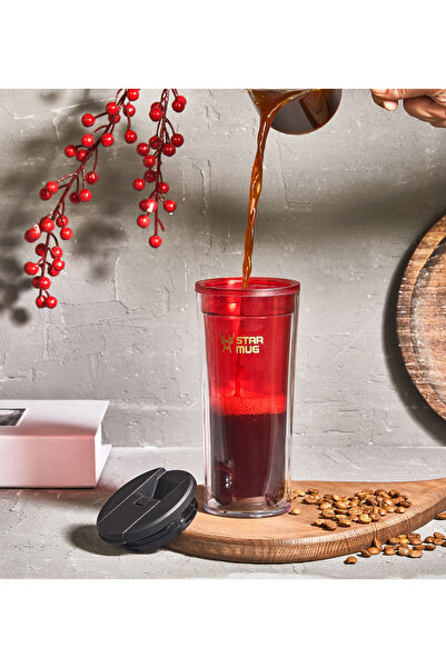 Star Termos Star Mug 350 ml Transparan Seri - Kırmızı Çift Katmanlı Mug - Pik...
