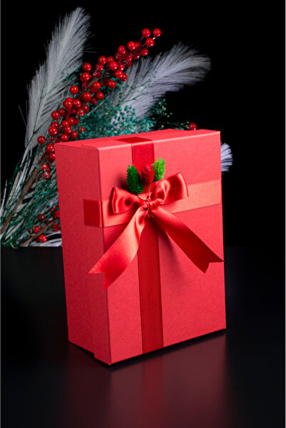 ADENZ Hediye Kutusu Kırmızı- Kırpık Kağıt - 1. Sınıf Saten Kurdele- Kuru Çiçe...