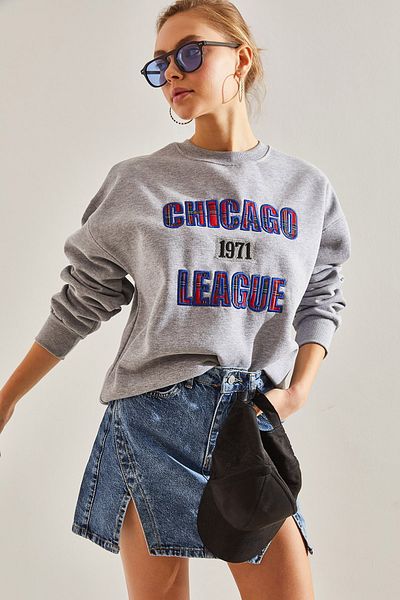 Bianco Lucci Γυναικείο φούτερ με στάμπα Chicago με τρεις κλωστές