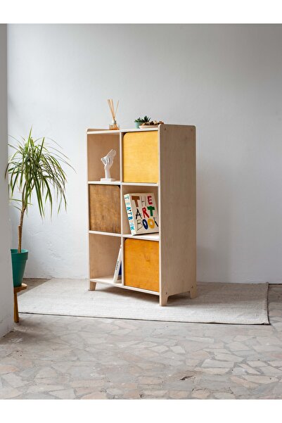 BLAN studio 6 Bölmeli Çok Amaçlı Montessori Kapaklı Ahşap Dolap Ofis Plak Dolabı