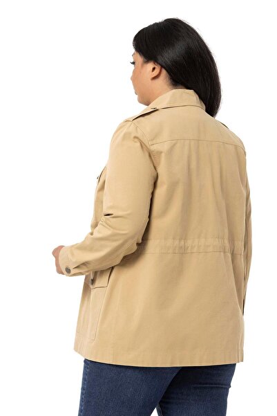 DISENTIS MODEST Μπουφάν Plus Size Beige με λεπτομέρεια από κορδόνι και επωμίδες και τσέπες