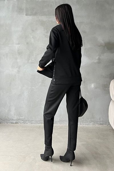 lovebox Flexible Scuba Fabric Side Snap Detail Sweatshirt And Short Skinny Leg Trousers Bottom Top Black Suit 650