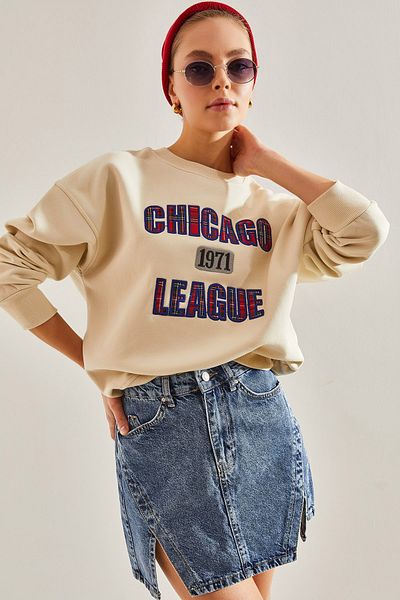 Bianco Lucci Γυναικείο φούτερ με στάμπα Chicago με τρεις κλωστές