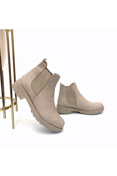 Basakshoes Women's Ecru Elastic Leather Boots