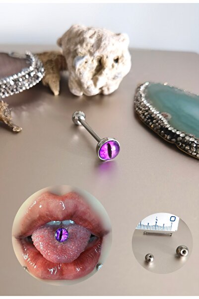 Bylin %100 316 L Cerrahi(Medikal) Çelik Kedi Gözü Dil / Tongue Piercing- Bar ...