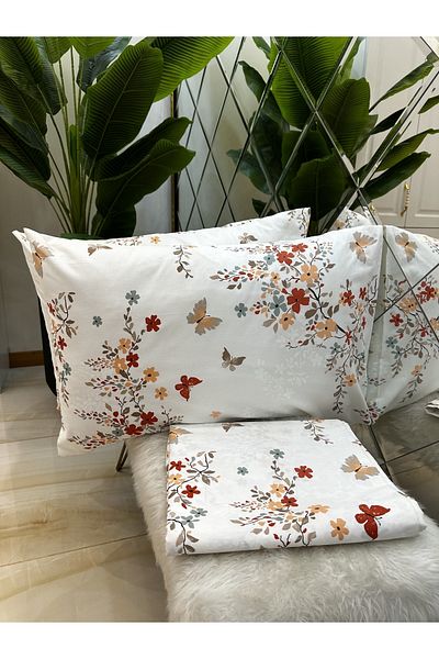 micoton Patterned Double 100% Cotton Non-Elastic Sheet and Pillowcase Set