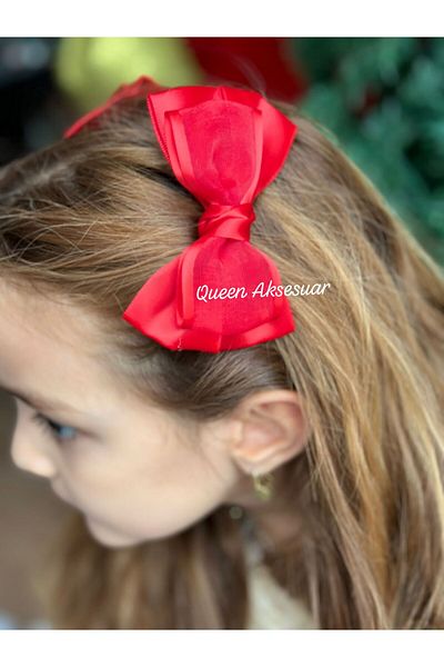 QUEEN AKSESUAR Luxury custom design simple plied tulle bow 2 pieces red collet satin buckle 10cm children's baby women