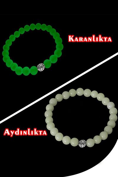 Tesbih Atölyesi Certified Phosphor Stone Bracelet that Glows in the Dark - with Silver Device