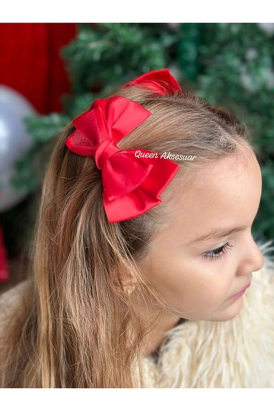 QUEEN AKSESUAR Luxury custom design simple plied tulle bow 2 pieces red collet satin buckle 10cm children's baby women