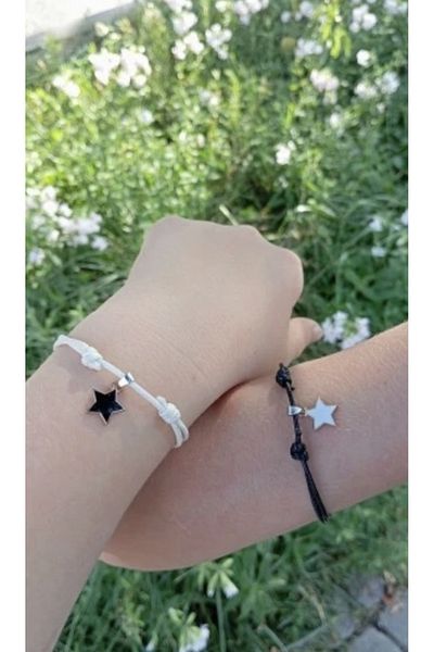 Köstebek Black and White Double Btf Bracelet with Star Motif