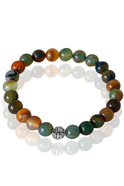 Tesbih Atölyesi Certified Colored Indian Agate Stone Bracelet - With Silver Device
