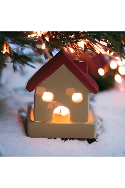 demetstore yılbaşı konsepti Kırmızı çatılı tealightlık tütsülük