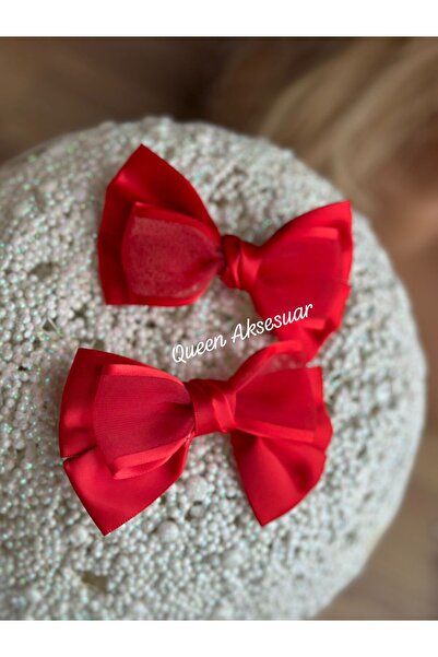 QUEEN AKSESUAR Luxury custom design simple plied tulle bow 2 pieces red collet satin buckle 10cm children's baby women