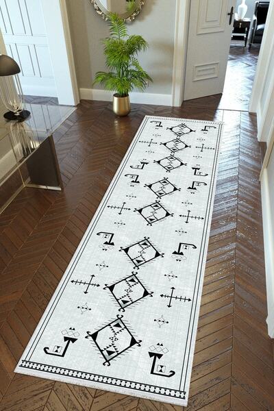 10 Post Online Неплъзгащ се син и черен измиваем тънък килим за коридор с дигитален печат