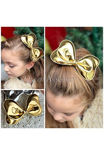 QUEEN AKSESUAR Metallic gold gold shiny mirrored large bow with collet buckle women's children's buckle special day party invitation