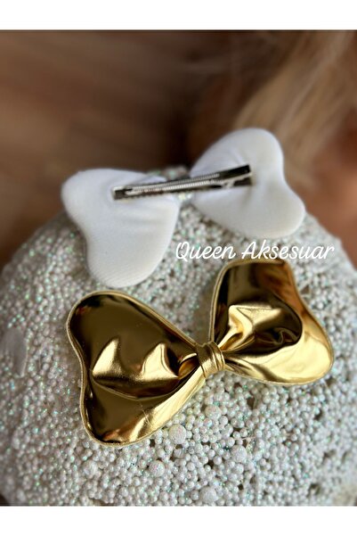 QUEEN AKSESUAR Metallic gold gold shiny mirrored large bow with collet buckle women's children's buckle special day party invitation